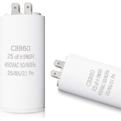 CBB60 Condensatore di avviamento da 25 µF, condensatore motore da 25 µF, 45 x 95 mm, 50/60 Hz, 450 V CA con vite M8 per motore elettrico/asciugatrice/lavatrice -Crezuo