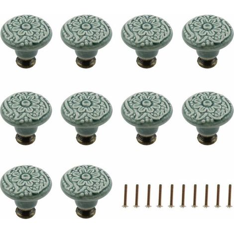 Lot de 10 boutons en céramique décoratifs – Design champignon avec coins arrondis – Pour armoires, tiroirs, meubles – Vis de montage inclus (1/4)