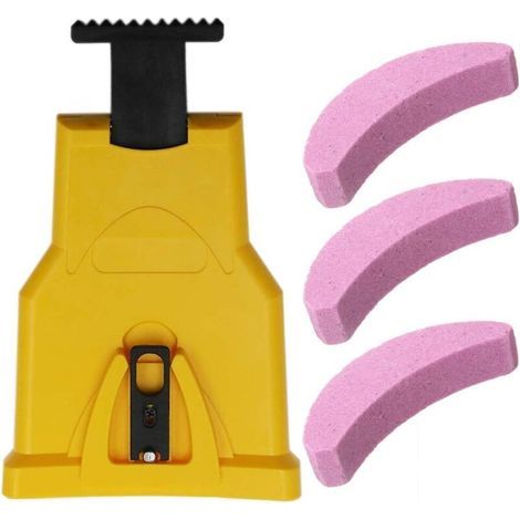Aiguiseur de Dents Pour Tronçonneuse,Aiguiseur Automatique(1Pcs), Pierre à Aiguiser Remplaçable(3 Pcs), Ajustement Barre de Guidage Avec 2 Trous de Guidage (Jaune) (1/5)