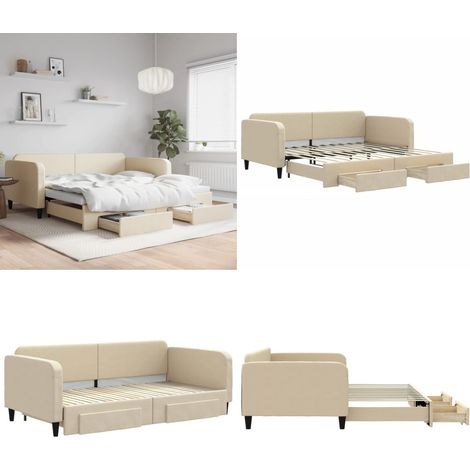 vidaXL Tagesbett Ausziehbar mit Schubladen Creme 100x200 cm Stoff