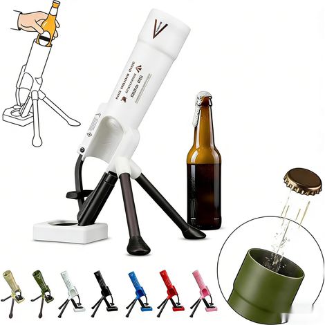 Décapsuleur de bière au design mortier, éjection automatique des capsules avec mécanisme à pression, décapsuleur amusant et amusant, ouvre-bouteille mains libres (blanc, 1 pièce) (1/5)