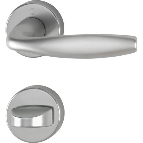 Poignée de porte pour WC avec condamnation En aluminium à l'effet acier inoxydable (1/2)
