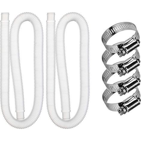 Tuyau flexible de piscine universel – Tuyau de rechange pour piscine hors sol – 2 tubes de pompe à filtre souple avec 4 pinces métalliques (diamètre : 32 mm, longueur : 1,5 m) (2 pièces)