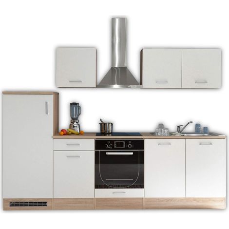 Stella Trading ANDY Mobile da cucina moderno senza elettrodomestici Rovere Sonoma, Bianco opaco, Cucina componibile spaziosa con tanto spazio, 270 x 195 x 60 cm