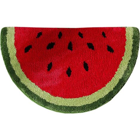 Tapis Demi-Cercle Intérieur 40x120 Cm en Polyester Épais Motif Pastèque Noir Graines, Paillasson Doux Antidérapant Cuisine, Entrée et Décoration de Chambre (1/5)