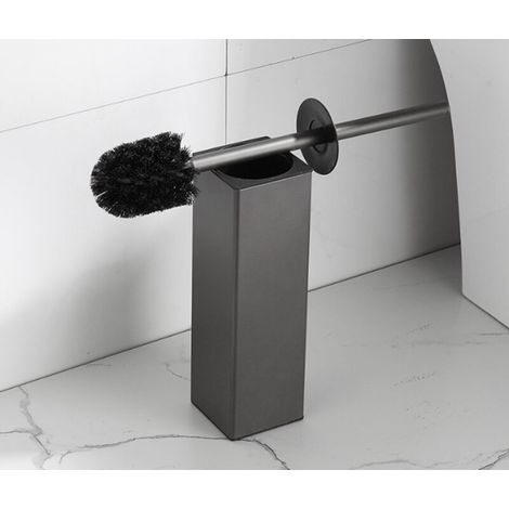 Quadratische Toilettenbürste mit Halter, schwarze Toilettenbürste mit 2 Bürstenköpfen für das Badezimmer (1/5)