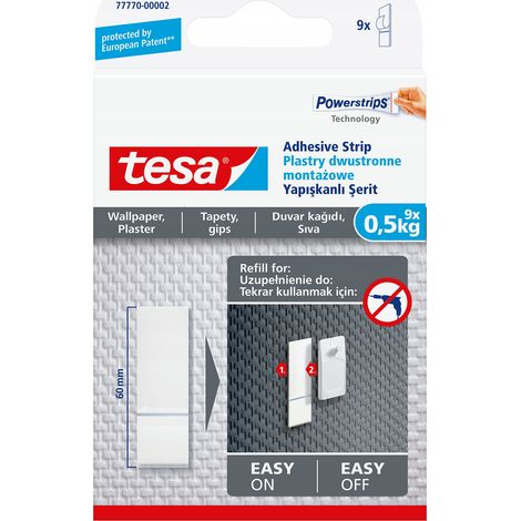 TESA Montageputz Selbstklebende Streifen bis 0,5 kg für Tapeten und Putz 9 Stück. (1/5)