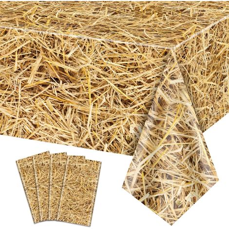 Nappes en paille 4 pièces, nappes jetables en plastique, nappes en foin de ferme d'anniversaire à thème, décoration de fête, 137274cm (1/5)
