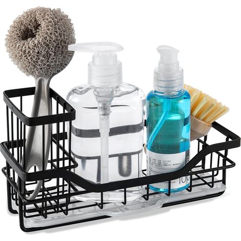 Organisateur d'évier de cuisine - Support En acier inoxydable qualité supérieure Avec bac d'égouttement amovible et bandes antidérapantes Noir (22 x 9 13 cm) 22 cm'Parent'Noir'22 x 9 x 13 cm