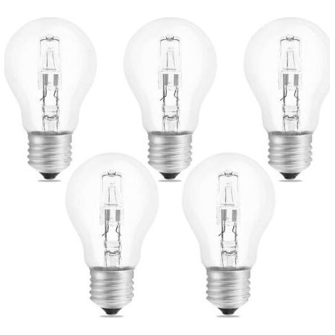 Ampoule Halogène E27 A55 42W Dimmable, AC220-240V, 650LM Blanc Chaud 2700K, Transparent Ampoule Globe E27 Halogene pour Plafonnier, Lampe de bureau, Applique, Lampadaire, Lot de 5 (1/5)
