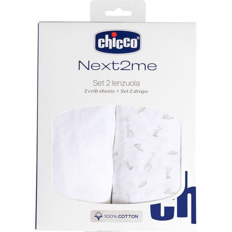 Chicco CH01129-91 Next2Me Set Lenzuola in Cotone 2 Pezzi 50x83 cm 100% Cotone Ipoallergenico colore Cloud