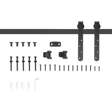 Ensemble de quincaillerie pour porte coulissante 180 cm, complet avec rails, roulettes et dispositifs anti-déraillement, en acier au carbone. (1/5)