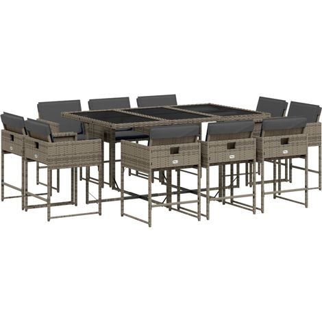 vidaXL Set da Pranzo da Giardino 11pz con Cuscini in Polyrattan Grigio