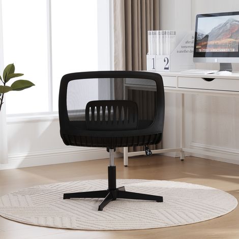 Chaise de bureau sans accoudoirs avec assise large rembourrée, pieds croisés, fonction bascule, hauteur réglable et rotation 360°