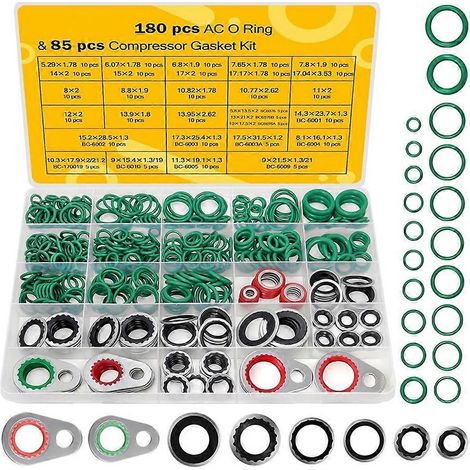 Kit de 265 joints toriques et rondelles d'étanchéité pour compresseur de climatisation R134a - Joints d'étanchéité pour port de compresseur - Performance durable (1/5)