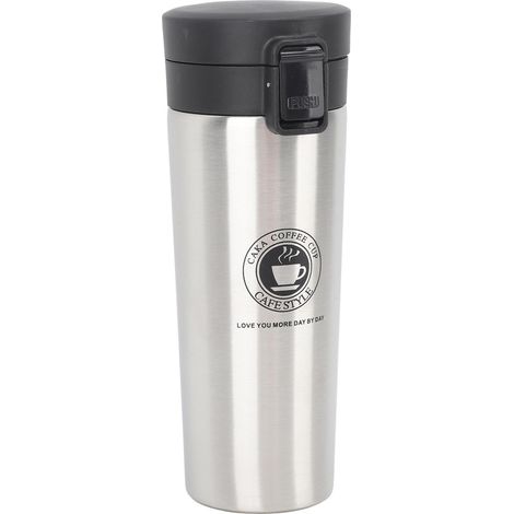 Isolierter Reisebecher aus Edelstahl, tragbarer Kaffeebecher fürs Auto mit Deckel, Originalfarbe, 500 ml (1/5)