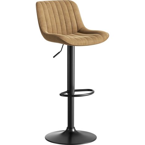 Taburete de Bar Giratorio Regulable en Altura, Respaldo Ergonómico, Estructura de Metal y Madera, Terciopelo, Marrón (1/5)
