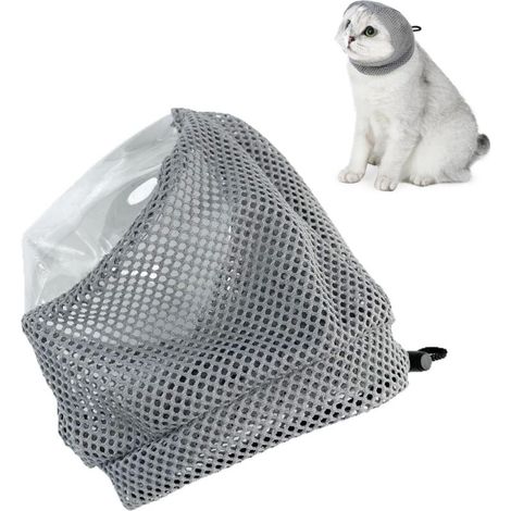 Muselière pour chat pour le toilettage, capuche ajustable en maille respirante et masque transparent anti-morsures pour chat, injection pour petit chien, bain, coupe-griffes (M)