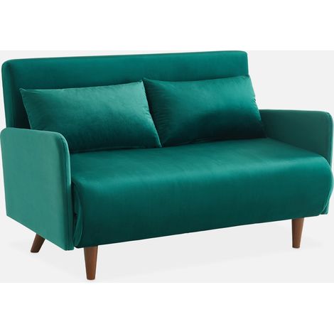 Divano letto in velluto con gambe in legno, 2 posti (1/5)