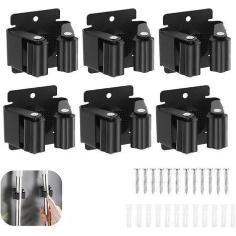 Wall Broom Hanger, Wall Broom Holder, Mop Holder for Bathroom Kitchen Office Garden Garage -6 Pcs Black (1/4)