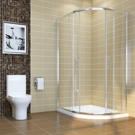 ELEGANT 1200x800mm Quadrant Shower Cabin with 1200x800mm Right Shower Tray and Waste Trap Walk in 6mm Tempered Glass Shower Enclosure (1/5)