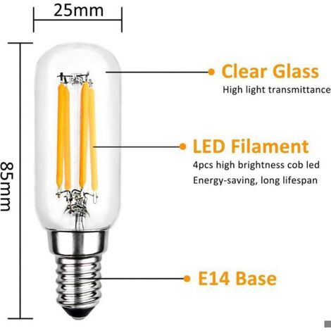 Ampoule T25 - E14 - 4 W - 6000 K - Filament Tubulaire - Pour Hotte - Non Dimmable - Lot de 2 (1/5)