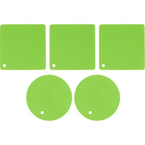 5 Tapis en Silicone Alvéolés Multifonction - 2 Ronds et 3 Carrés - Protection pour Tables et Plats Chauds Vert (1/5)