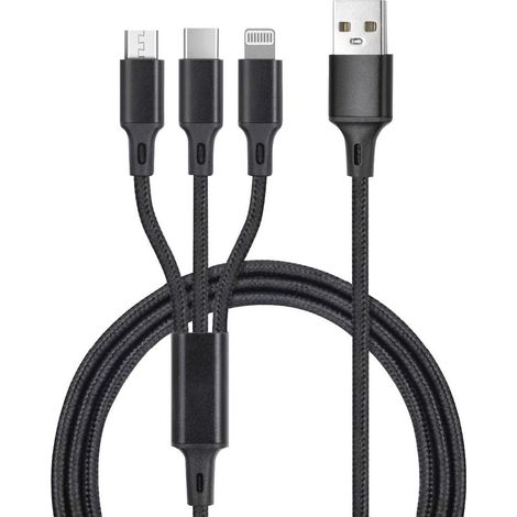 Câble de charge 3 en 1 (USB Type C, connecteur Lightning et micro USB) en nylon tressé de 1,2 m