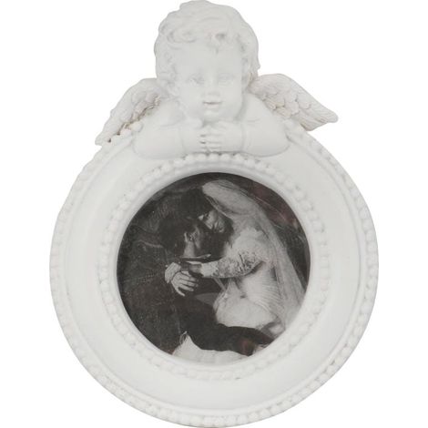 Cadre photo rond avec un ange, blanc, 9 x 7 cm (1/3)
