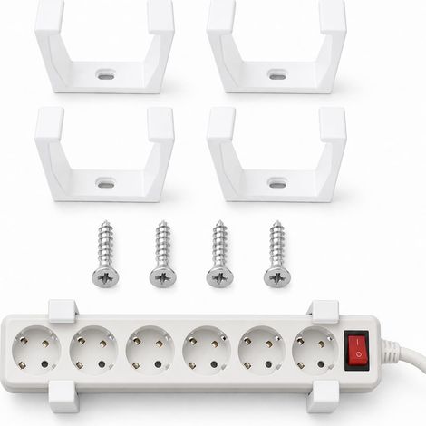 Lot de 4 Supports pour Multiprise, Support Mural et de Table Universel pour Prise Multiple, Accessoire de Rangement de Câbles Solide pour Bureau, Atelier et Cuisine (1/5)