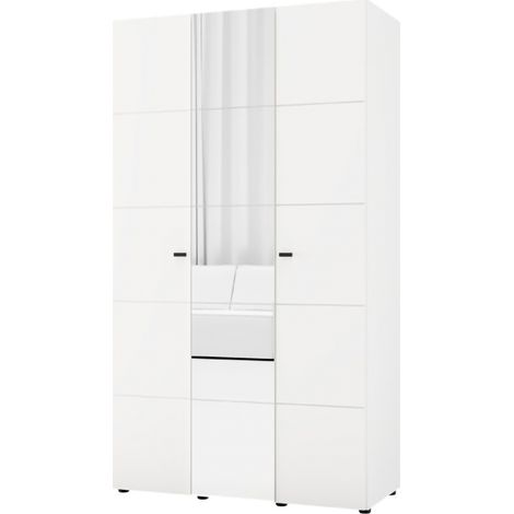 Guardarropa 3 Puertas Ouarza, Armario Dormitorio con Barra para Ropa, 4 Estantes, 3 Puertas, 117x52 cm Blanco Mate