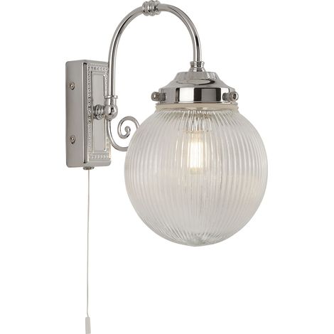 Applique da bagno Ip44 a 1 fiamma Belvue, paralume sferico trasparente, cromo trasparente (1/5)
