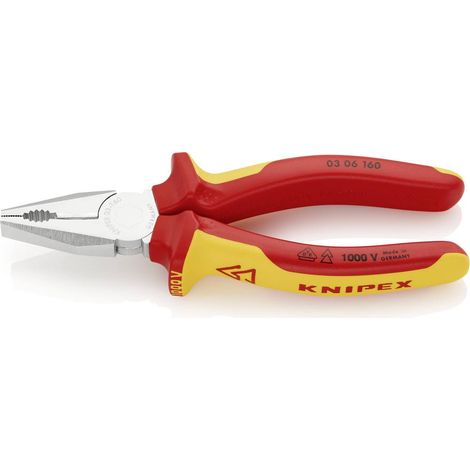 KNIPEX 03 06 160 Pinza universale isolati con manici rivestiti in materiale bicomponente, collaudati VDE cromata 160 mm