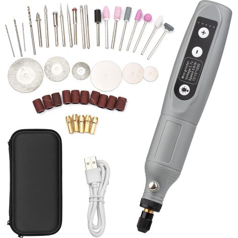 Outil Rotatif Portable, Mini Meuleuse sans Fil, Perceuse électrique Rechargeable, 5 Vitesses pour Graver et Polir, Parfait pour les Artisans (Gris) (1/4)