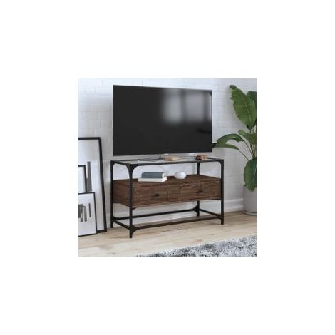 Meuble TV avec dessus en verre chêne marron bois d'ingénierie (1/5)