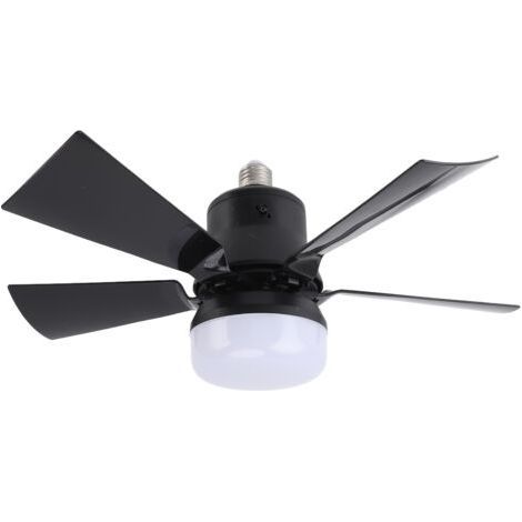 Ventilateur de plafond noir avec lampe E27 et télécommande, 3 vitesses, minuterie 1H/2H/4H, 85-265V (1/5)