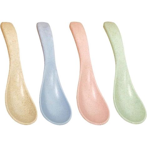 Lot de 4 cuillères à soupe colorées en paille de blé écologique pour enfants en bas âge, en plastique.-16.00X3.80X1.70CM