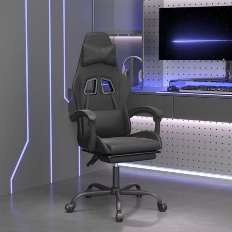 vidaXL Silla gaming giratoria y reposapiés cuero sintético negro (1/5)