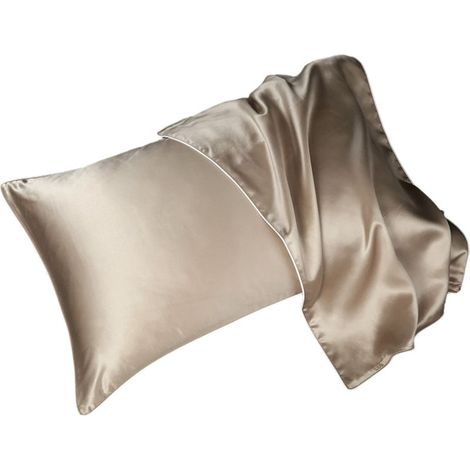 Taie d'oreiller double face en soie de mûrier, soie glacée d'été, couleur champagne doré (1/5)