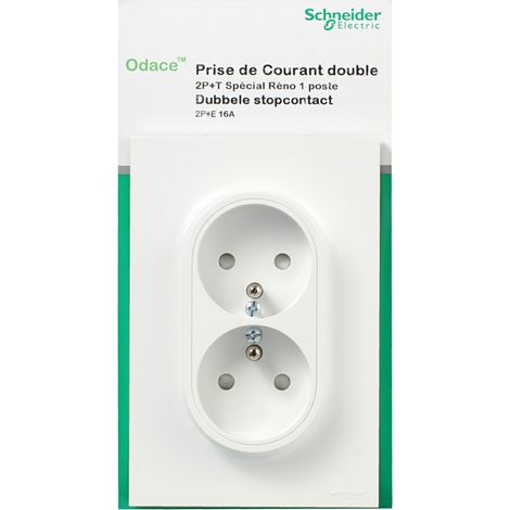 Schneider Electric – Prise de courant double 2P+T blanc – Mode de pose encastré – Indice de protection IP20 – Pour installation en tableau électrique (1/2)