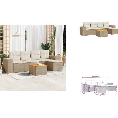 6-tlg. Garten-Sofagarnitur mit Kissen Beige Poly Rattan - Gartensorte - Gartenmöbelset - Polyethylen Möbel - Outdoor Lounge Set - Rattan Gartenmöbel (1/3)