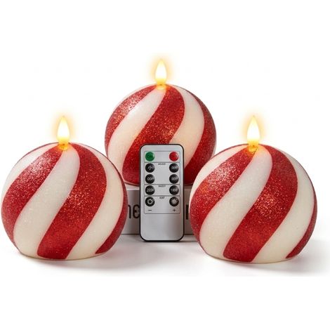 Irovami Lot 3 bougies LED canne Noël – télécommande, minuterie, brillant (1/5)