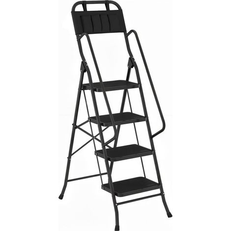 Échelle pliante à 4 marches avec sac à outils, escabeau à larges marches antidérapantes, noire (1/5)