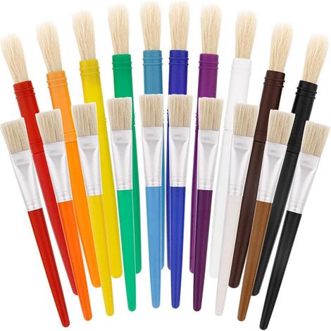 Ensemble de 20 pinceaux pour enfants pour la peinture à l'huile, pinceaux en plastique à pointes plates et rondes, de différentes couleurs. (1/5)