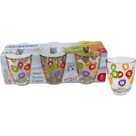 Trade Shop - DIENSTLEISTUNGEN 6 BICCHIERI IN VETRO DECORATI CON CERCHI 250ML STILE RETRò ANNI 60 -