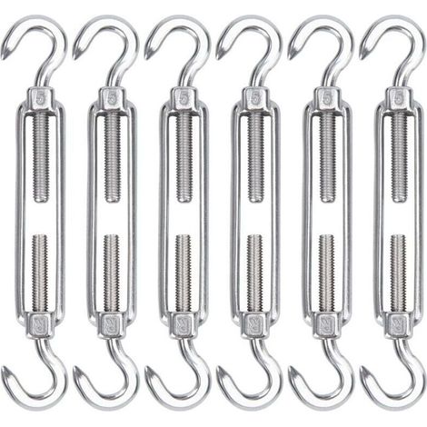 AIMOONSA M5 Tendeur Cable Acier Inoxydable, Lot de 6 Tendeur de Fil Crochet et Crochet Rglable Heavy Duty Tension Hook & Hook pour Corde Cable Fil Linge, Grillagefor Sun Shade Installation (1/5)