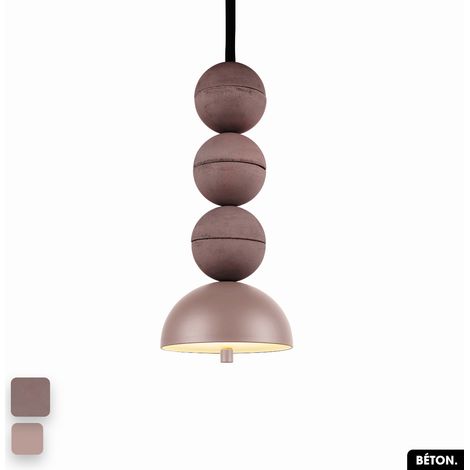 Lampe de suspension en béton - BOSFOR CONCRETE LILAS - ROSE 3 BALLES LED 14W (1/2)