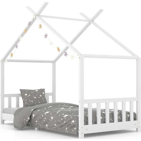 Lit enfant pour 1 personnes, Structure de lit, Assemblage Facile, Blanc Bois de pin massif 90 x 200 cm OIB8170E (1/5)