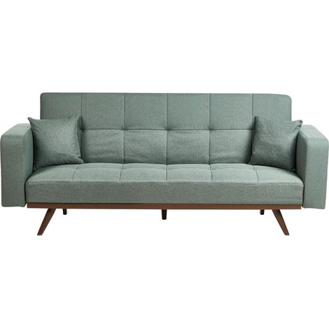 Sofá cama 3 plazas tapizado con patas de hierro y reposabrazos rectos verde Hjulby (1/5)
