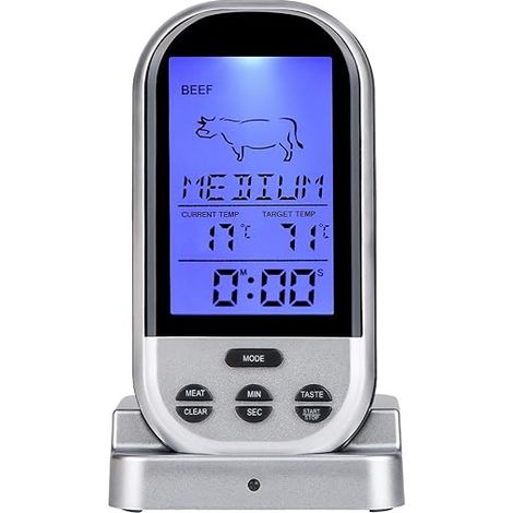 Thermomètre à viande sans fil, thermomètre de cuisson numérique à distance pour la cuisson, le barbecue, le fumoir, le gril, le four et la cuisine. (1/5)